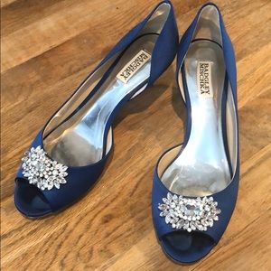 Badgley Mischka Satin Navy Heels
